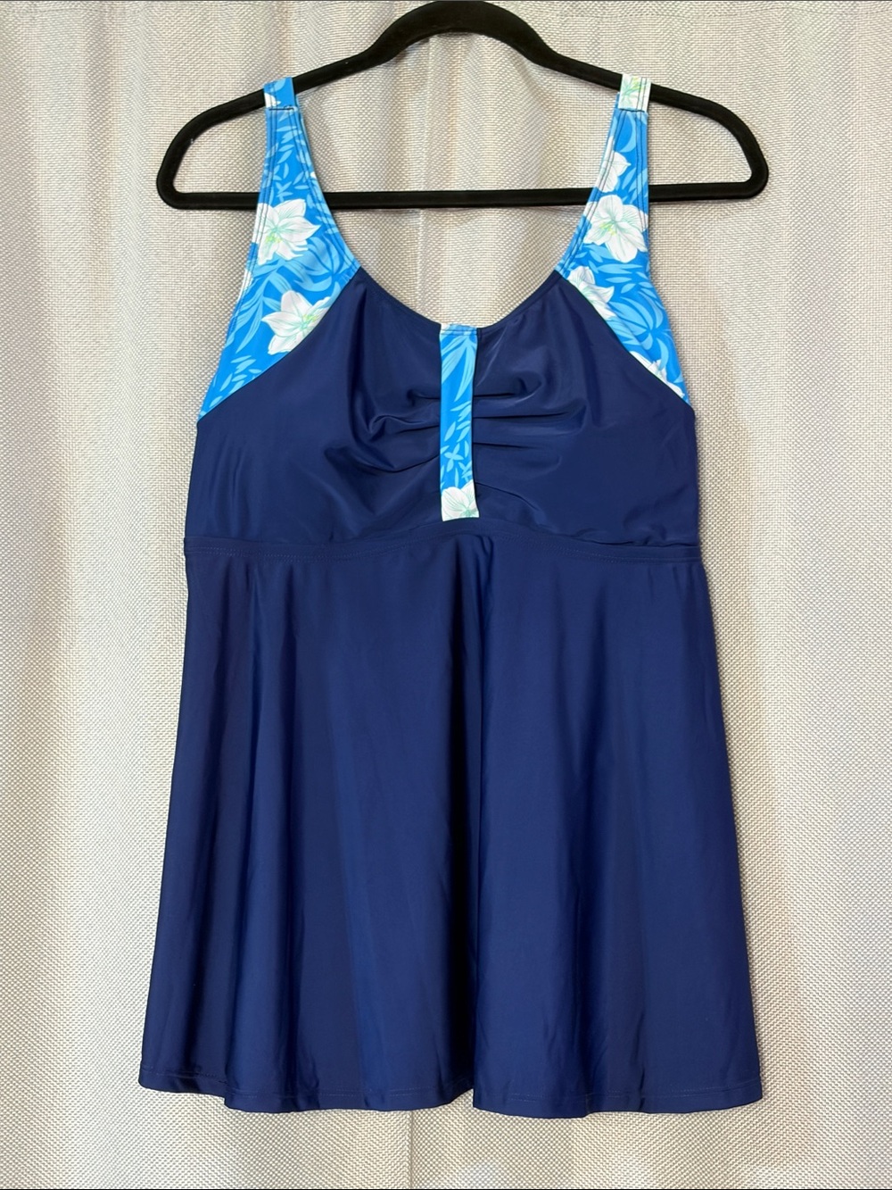 Hanna Nikole Navy Tankini top with Floral Blue Accents